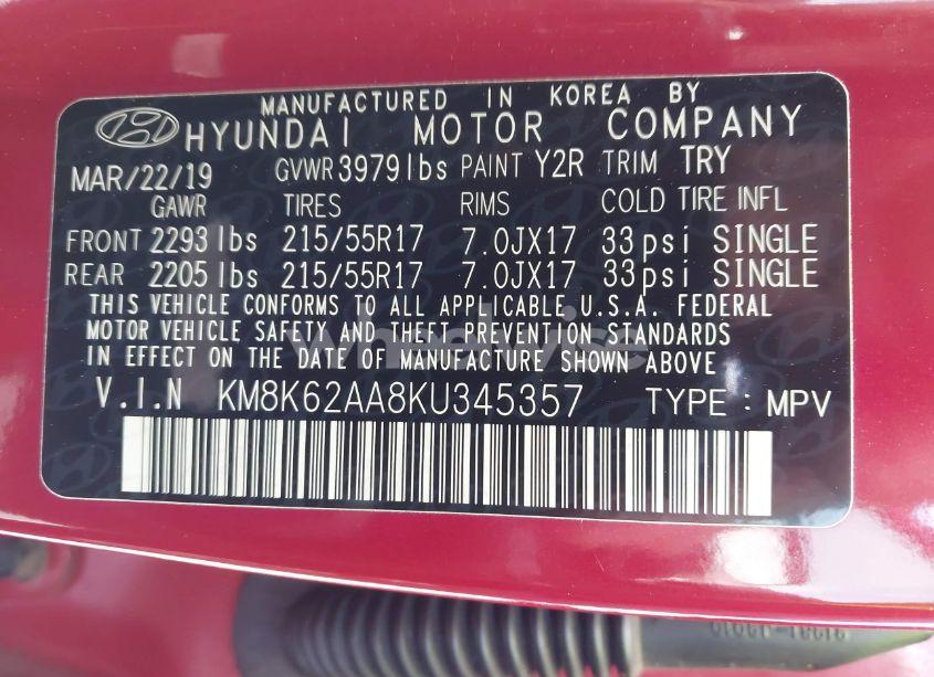 Photo 9 of 2019 Hyundai Kona SEL (VIN KM8K62AA8KU345357)