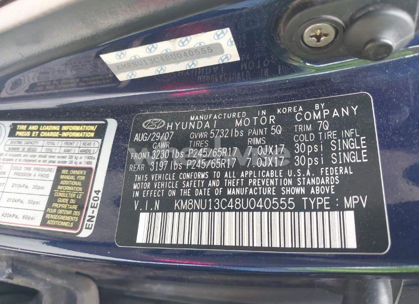 Photo 9 of 2008 Hyundai Veracruz GLS/LIMITED/SE (VIN KM8NU13C48U040555)