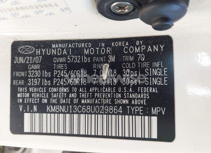 Photo 9 of 2008 Hyundai Veracruz GLS/LIMITED/SE (VIN KM8NU13C68U029864)