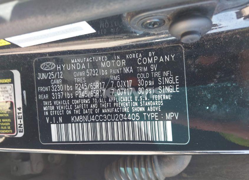 Photo 9 of 2012 Hyundai Veracruz GLS (VIN KM8NU4CC3CU204405)