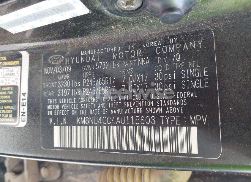 Photo 9 of 2010 Hyundai Veracruz GLS (VIN KM8NU4CC4AU115603)