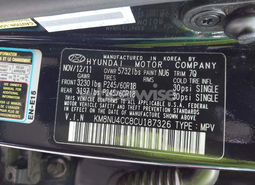 Photo 9 of 2012 Hyundai Veracruz LIMITED (VIN KM8NU4CC8CU187326)