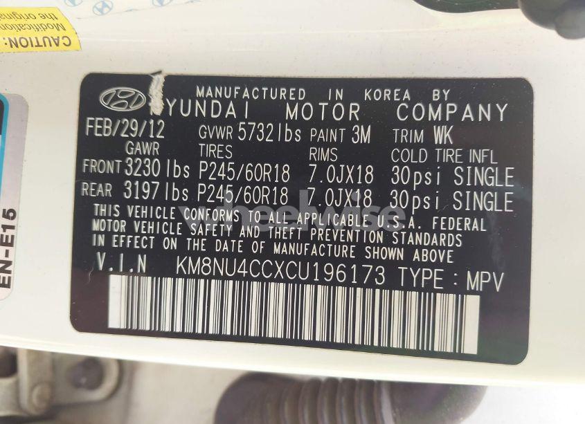 Photo 9 of 2012 Hyundai Veracruz LIMITED (VIN KM8NU4CCXCU196173)