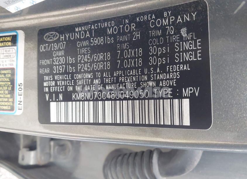 Photo 9 of 2008 Hyundai Veracruz GLS/LIMITED/SE (VIN KM8NU73C48U049050)