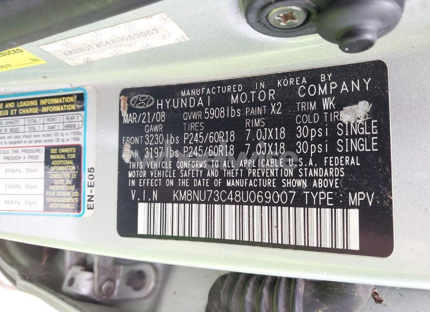 Photo 9 of 2008 Hyundai Veracruz GLS/LIMITED/SE (VIN KM8NU73C48U069007)