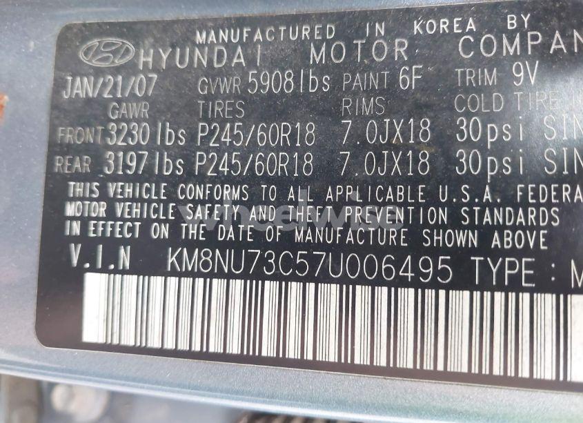 Photo 9 of 2007 Hyundai Veracruz GLS/LIMITED/SE (VIN KM8NU73C57U006495)