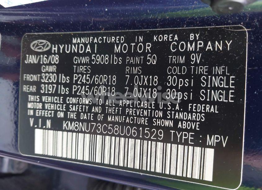 Photo 9 of 2008 Hyundai Veracruz GLS/LIMITED/SE (VIN KM8NU73C58U061529)