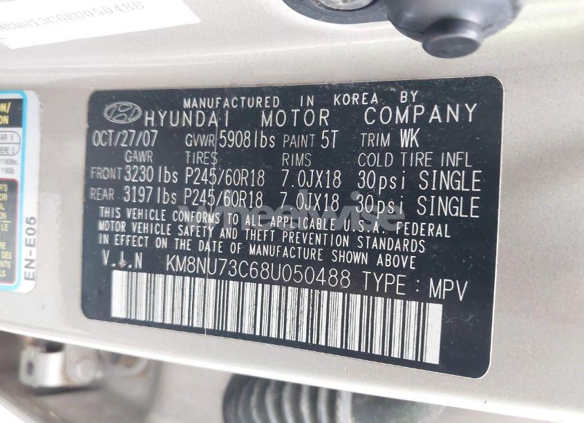 Photo 9 of 2008 Hyundai Veracruz GLS/LIMITED/SE (VIN KM8NU73C68U050488)