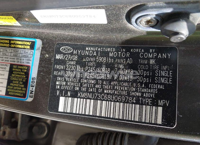 Photo 9 of 2008 Hyundai Veracruz GLS/LIMITED/SE (VIN KM8NU73C68U069784)