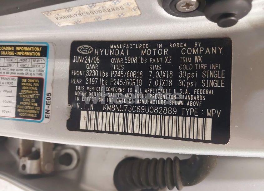 Photo 9 of 2009 Hyundai Veracruz GLS/SE/LIMITED (VIN KM8NU73C69U082889)