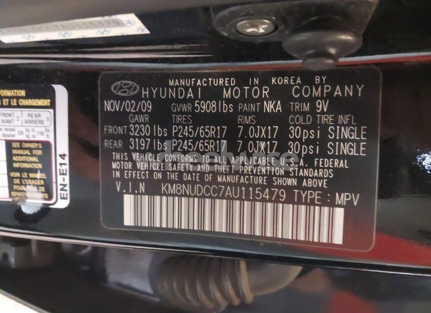 Photo 9 of 2010 Hyundai Veracruz GLS (VIN KM8NUDCC7AU115479)