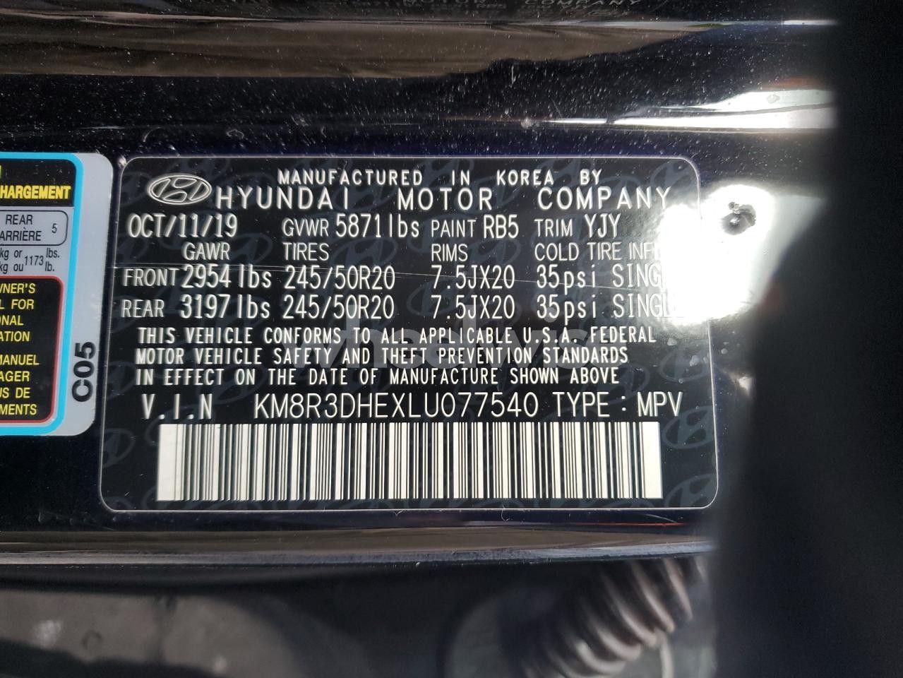 Photo 13 of 2020 HYUNDAI PALISADE SEL (VIN KM8R3DHEXLU077540)