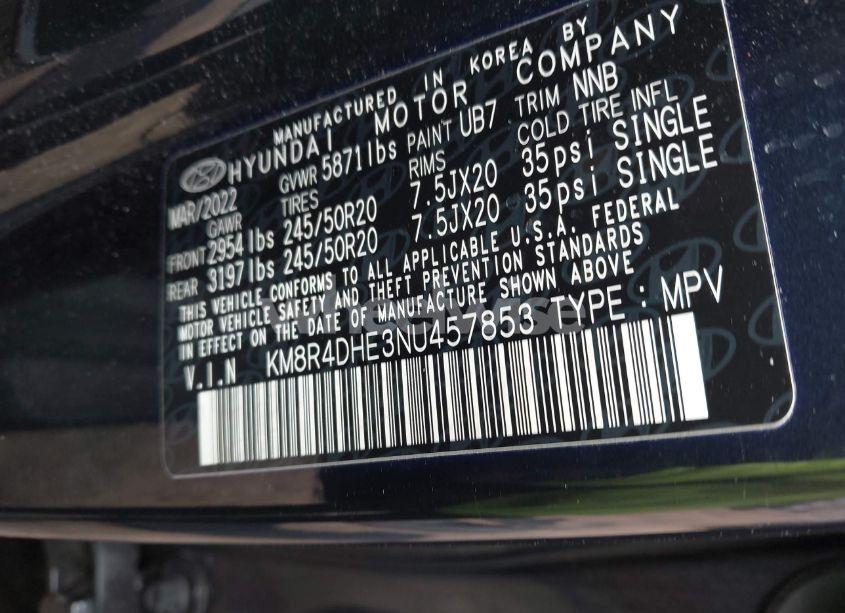 Photo 9 of 2022 Hyundai Palisade SEL (VIN KM8R4DHE3NU457853)