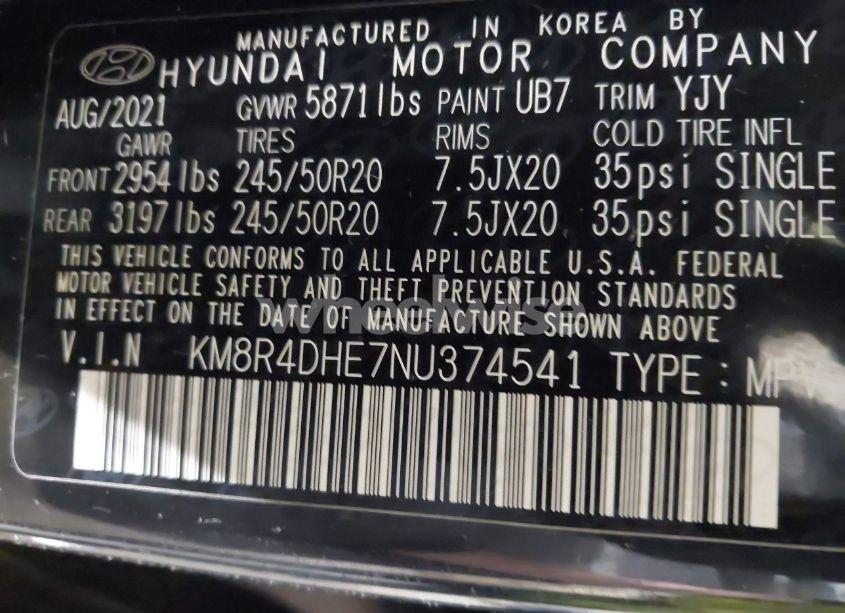 Photo 9 of 2022 Hyundai Palisade SEL (VIN KM8R4DHE7NU374541)