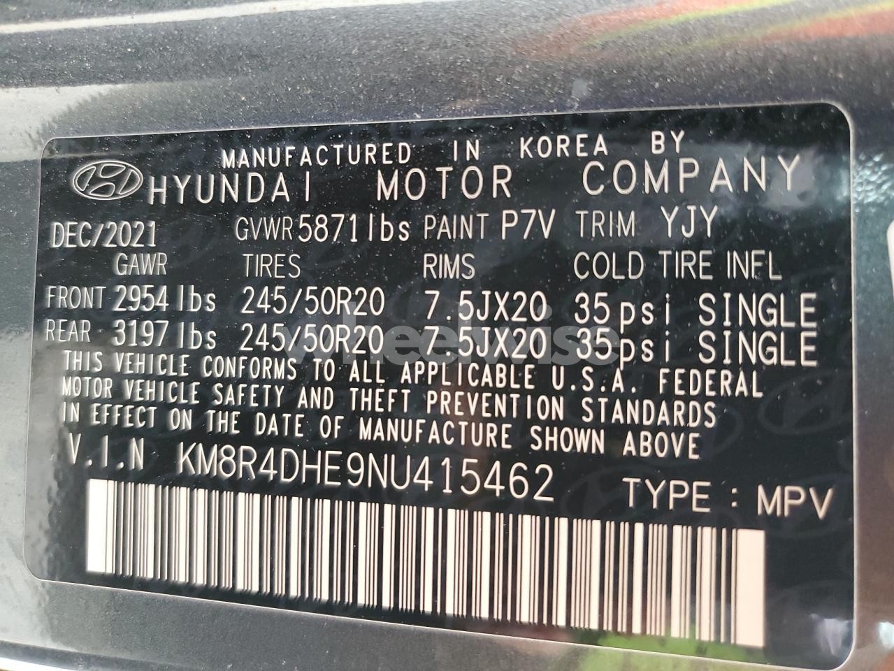 Photo 14 of 2022 HYUNDAI PALISADE SEL (VIN KM8R4DHE9NU415462)
