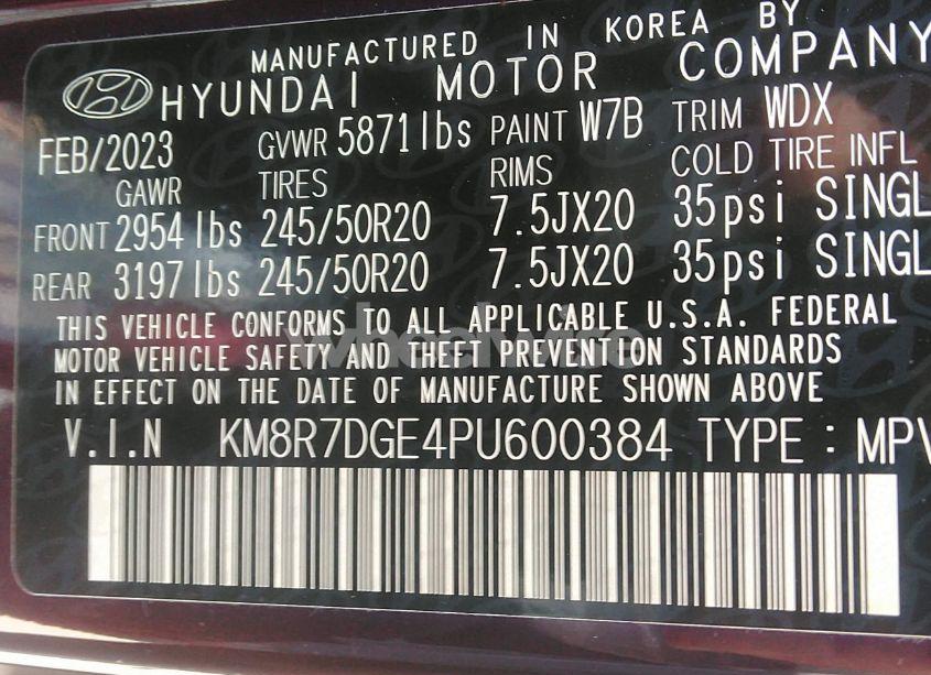 Photo 9 of 2023 Hyundai Palisade CALLIGRAPHY (VIN KM8R7DGE4PU600384)