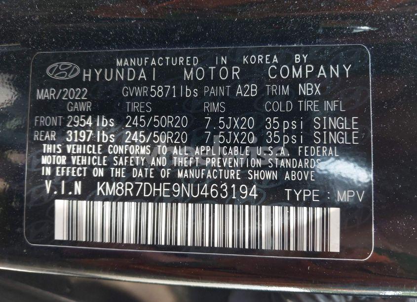 Photo 9 of 2022 Hyundai Palisade CALLIGRAPHY (VIN KM8R7DHE9NU463194)