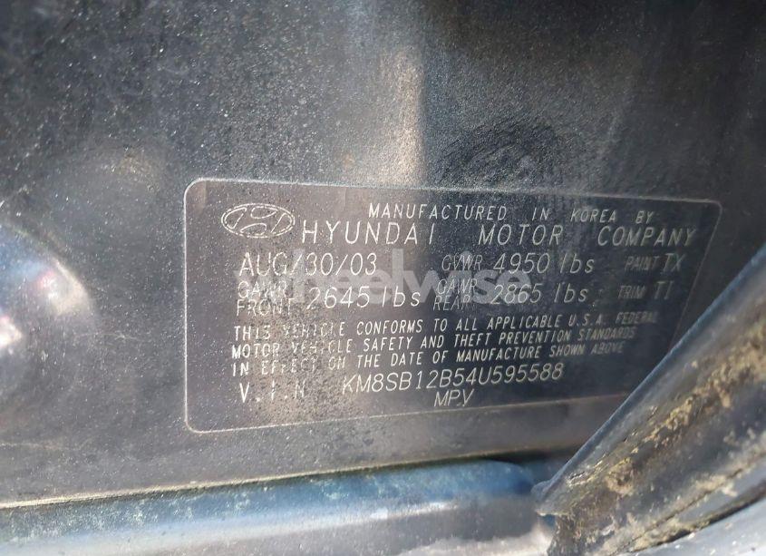 Photo 9 of 2004 Hyundai Santa FE (VIN KM8SB12B54U595588)