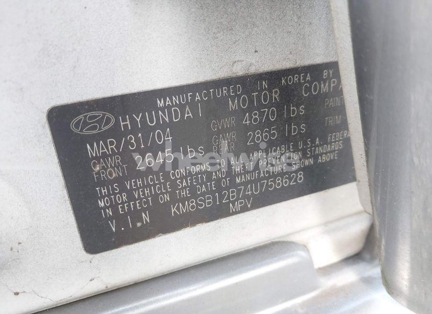 Photo 9 of 2004 Hyundai Santa FE (VIN KM8SB12B74U758628)