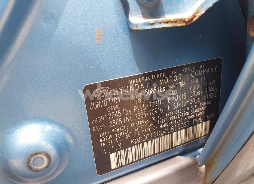 Photo 9 of 2004 Hyundai Santa FE GLS (VIN KM8SC13D04U815037)