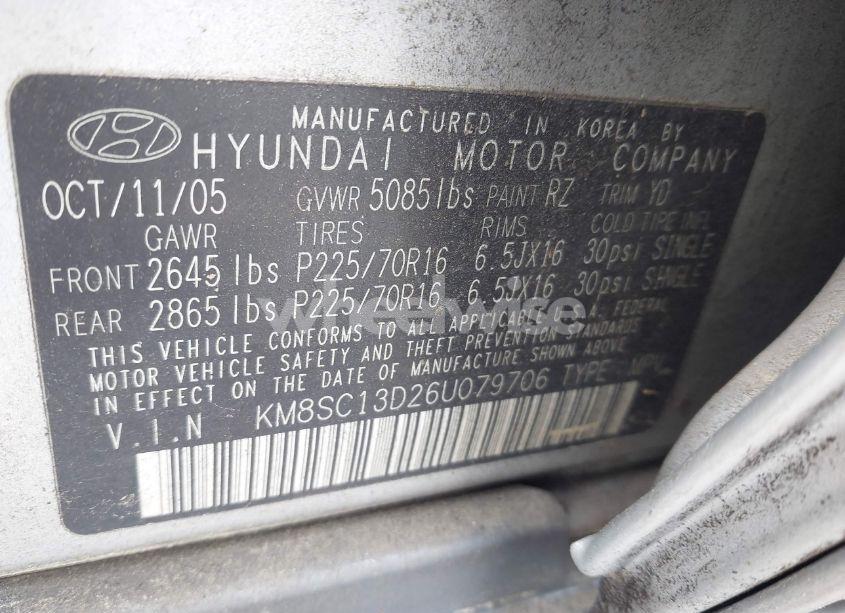 Photo 9 of 2006 Hyundai Santa FE GLS (VIN KM8SC13D26U079706)