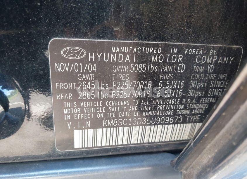 Photo 9 of 2005 Hyundai Santa FE GLS (VIN KM8SC13D35U909673)