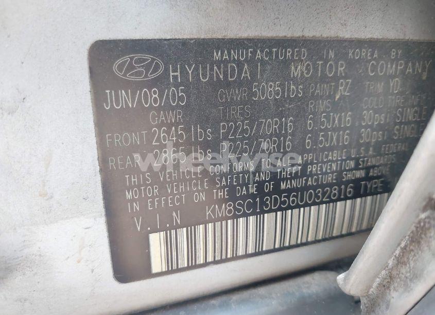 Photo 9 of 2006 Hyundai Santa FE GLS (VIN KM8SC13D56U032816)