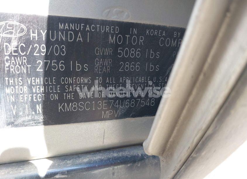 Photo 9 of 2004 Hyundai Santa FE GLS/LX (VIN KM8SC13E74U687548)