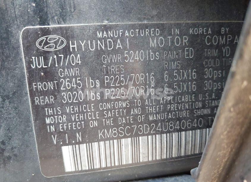 Photo 9 of 2004 Hyundai Santa FE GLS (VIN KM8SC73D24U840640)