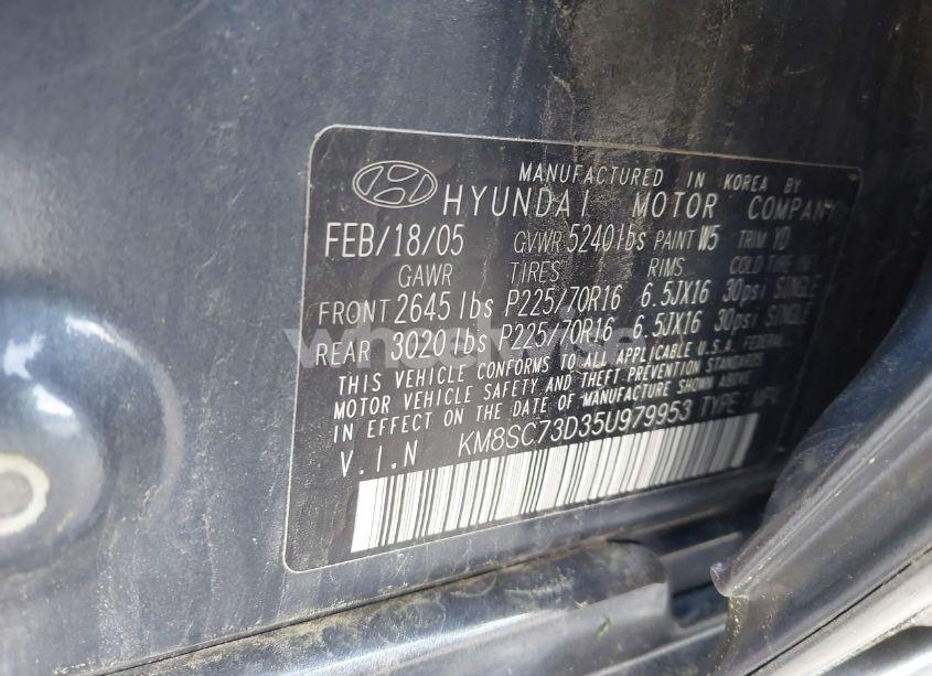 Photo 9 of 2005 Hyundai Santa FE GLS (VIN KM8SC73D35U979953)