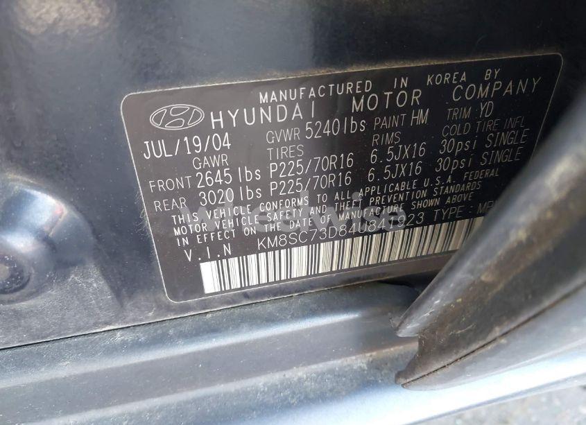 Photo 9 of 2004 Hyundai Santa FE GLS (VIN KM8SC73D84U841923)