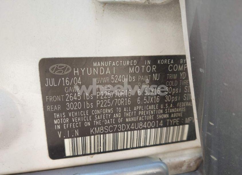 Photo 9 of 2004 Hyundai Santa FE GLS (VIN KM8SC73DX4U840014)