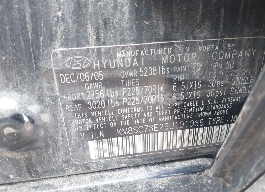 Photo 9 of 2006 Hyundai Santa FE GLS/LIMITED (VIN KM8SC73E26U101036)