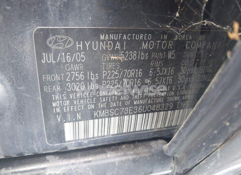 Photo 9 of 2006 Hyundai Santa FE GLS/LIMITED (VIN KM8SC73E36U048329)