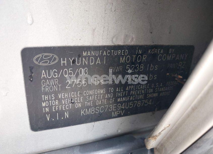 Photo 9 of 2004 Hyundai Santa FE GLS/LX (VIN KM8SC73E94U578754)