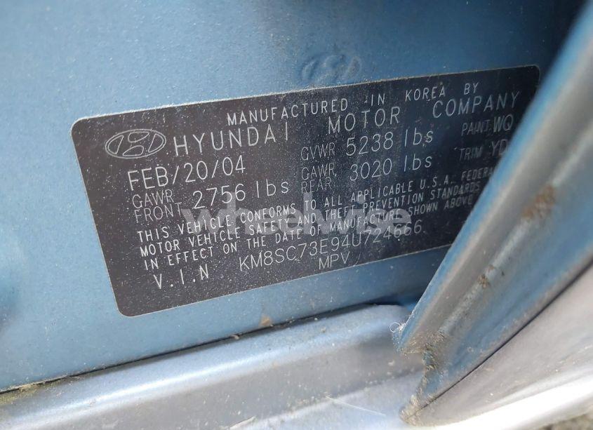 Photo 9 of 2004 Hyundai Santa FE GLS/LX (VIN KM8SC73E94U724666)