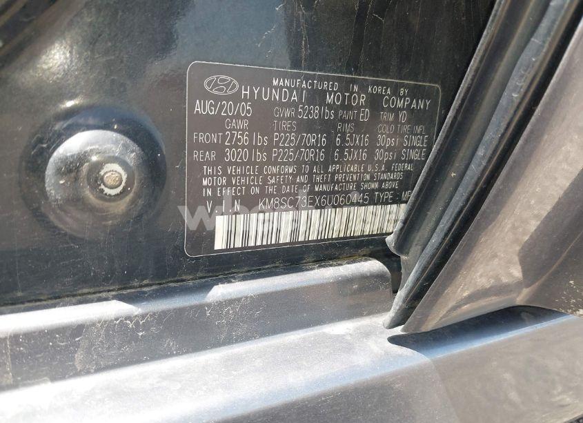 Photo 9 of 2006 Hyundai Santa FE GLS/LIMITED (VIN KM8SC73EX6U060445)