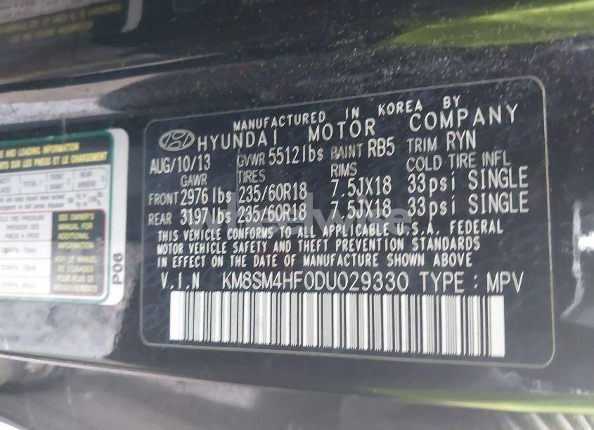 Photo 9 of 2013 Hyundai Santa FE GLS (VIN KM8SM4HF0DU029330)