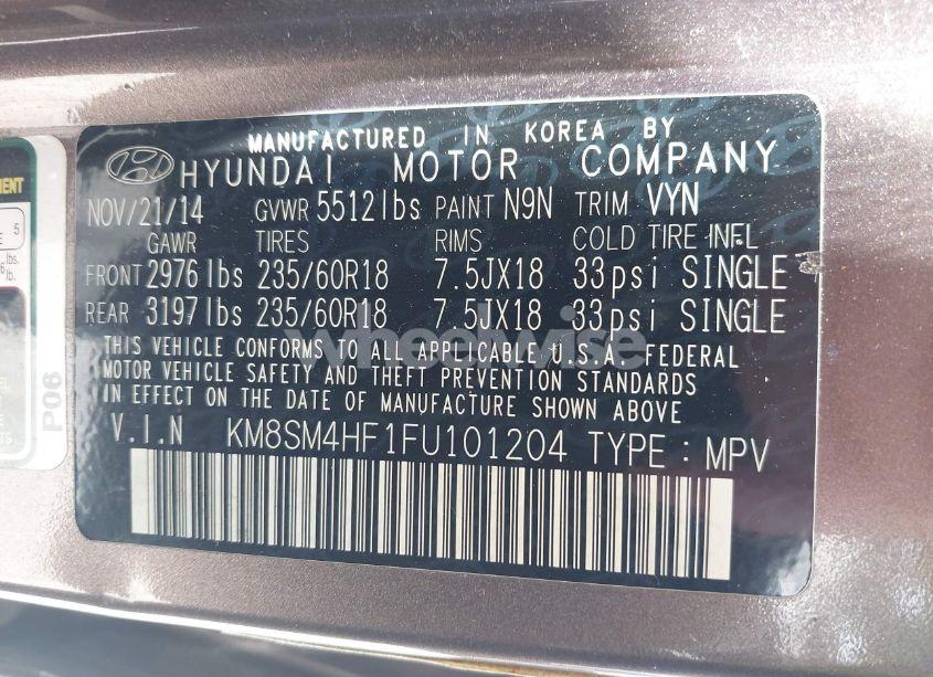 Photo 9 of 2015 Hyundai Santa FE GLS (VIN KM8SM4HF1FU101204)