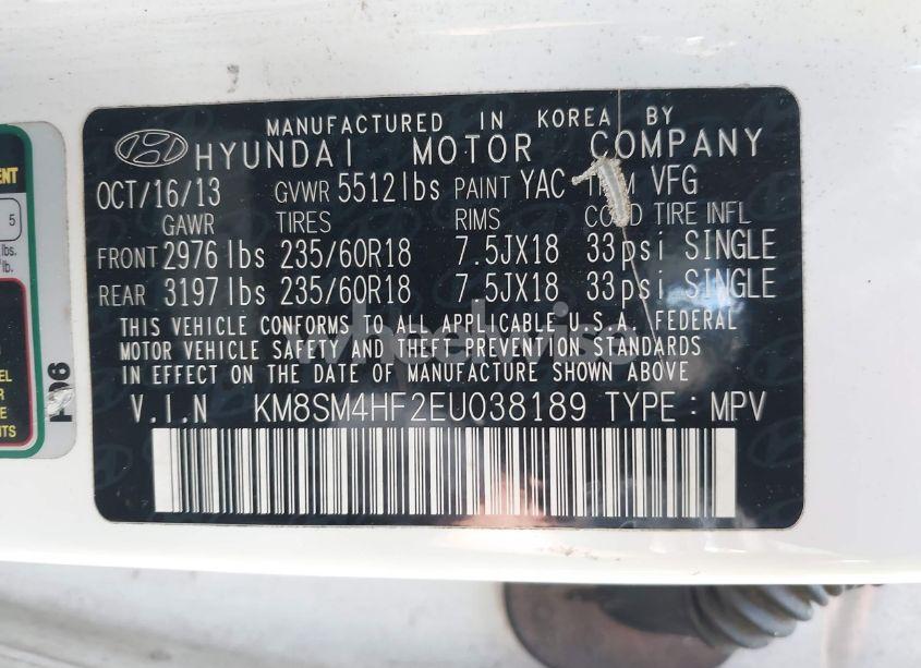Photo 9 of 2014 Hyundai Santa FE GLS (VIN KM8SM4HF2EU038189)