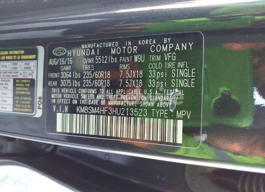 Photo 9 of 2017 Hyundai Santa FE SE (VIN KM8SM4HF3HU213523)