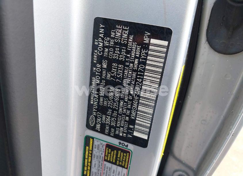 Photo 9 of 2017 Hyundai Santa FE SE (VIN KM8SM4HF4HU241170)