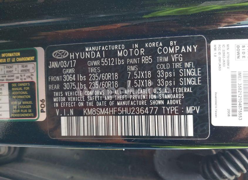 Photo 9 of 2017 Hyundai Santa FE SE (VIN KM8SM4HF5HU236477)