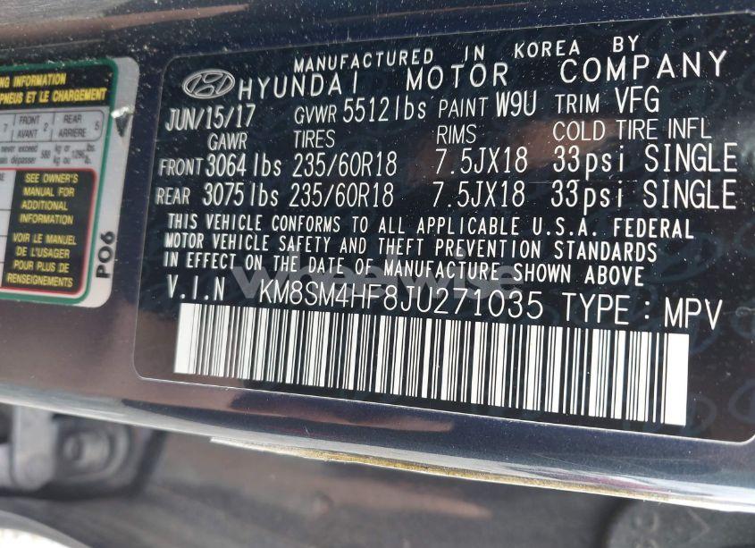 Photo 9 of 2018 Hyundai Santa FE SE (VIN KM8SM4HF8JU271035)