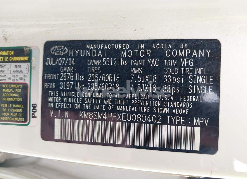 Photo 9 of 2014 Hyundai Santa FE GLS (VIN KM8SM4HFXEU080402)