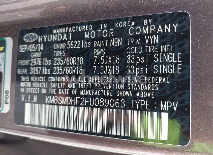 Photo 9 of 2015 Hyundai Santa FE GLS (VIN KM8SMDHF2FU089063)