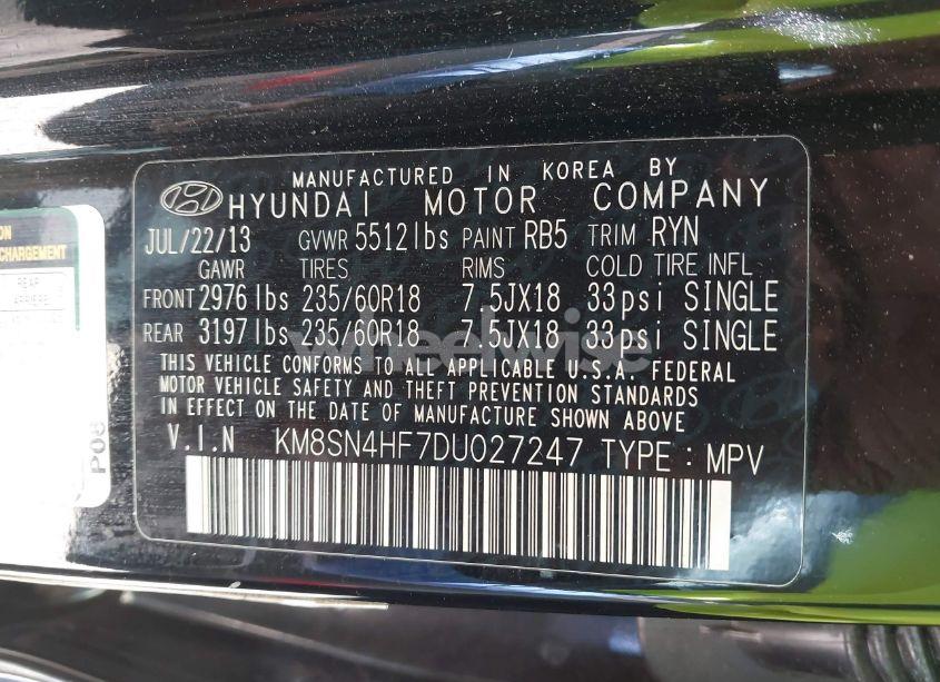 Photo 9 of 2013 Hyundai Santa FE GLS (VIN KM8SN4HF7DU027247)