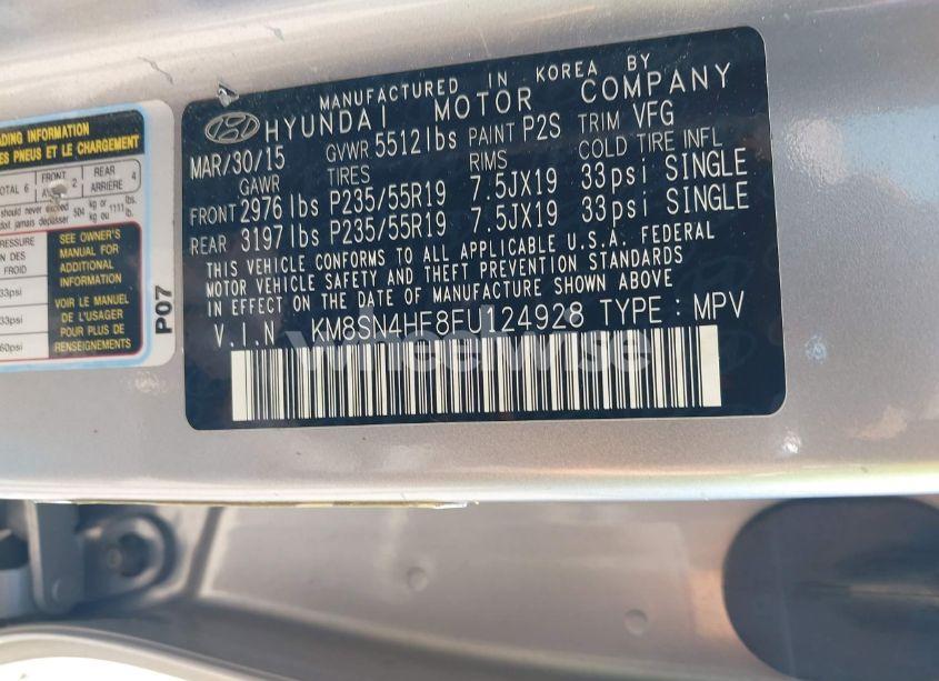 Photo 9 of 2015 Hyundai Santa FE LIMITED (VIN KM8SN4HF8FU124928)