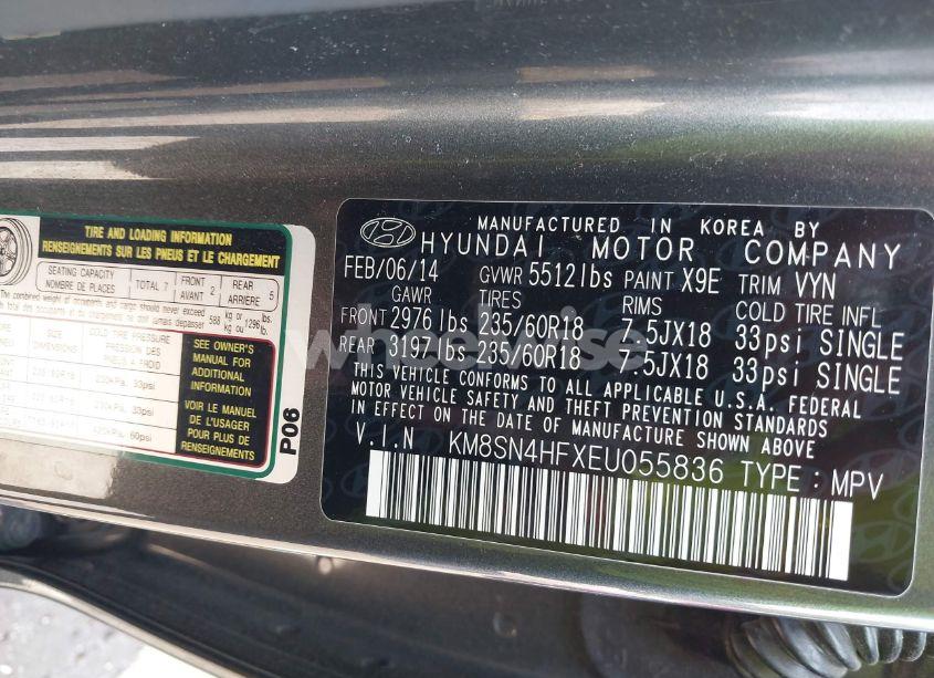 Photo 9 of 2014 Hyundai Santa FE GLS (VIN KM8SN4HFXEU055836)