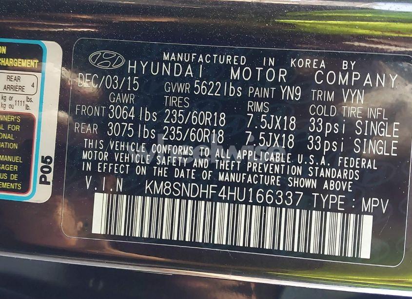 Photo 9 of 2017 Hyundai Santa FE LIMITED (VIN KM8SNDHF4HU166337)